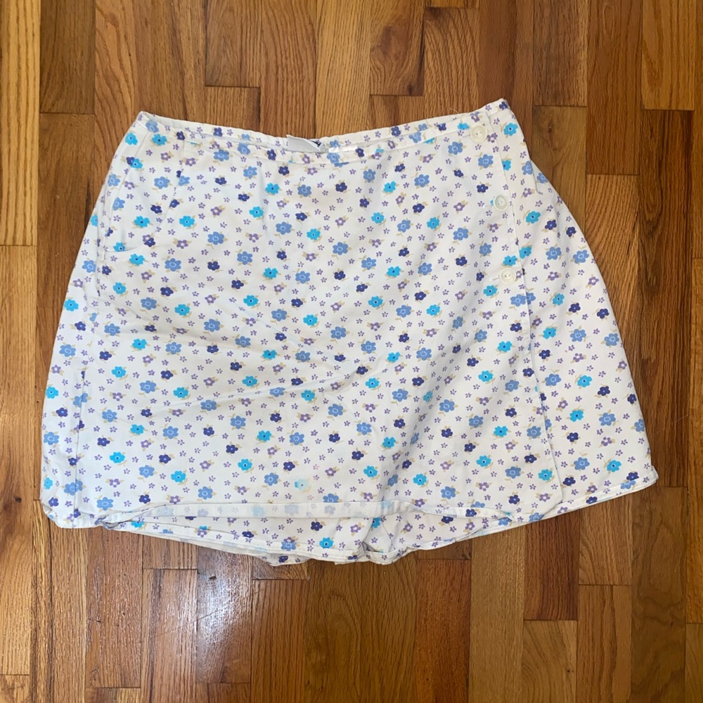 blue and purple floral skort